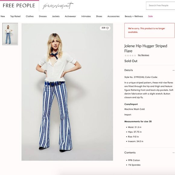 NWT Free People Jolene Hip Hugger Striped Flare Sz 27 - Picture 15 of 16